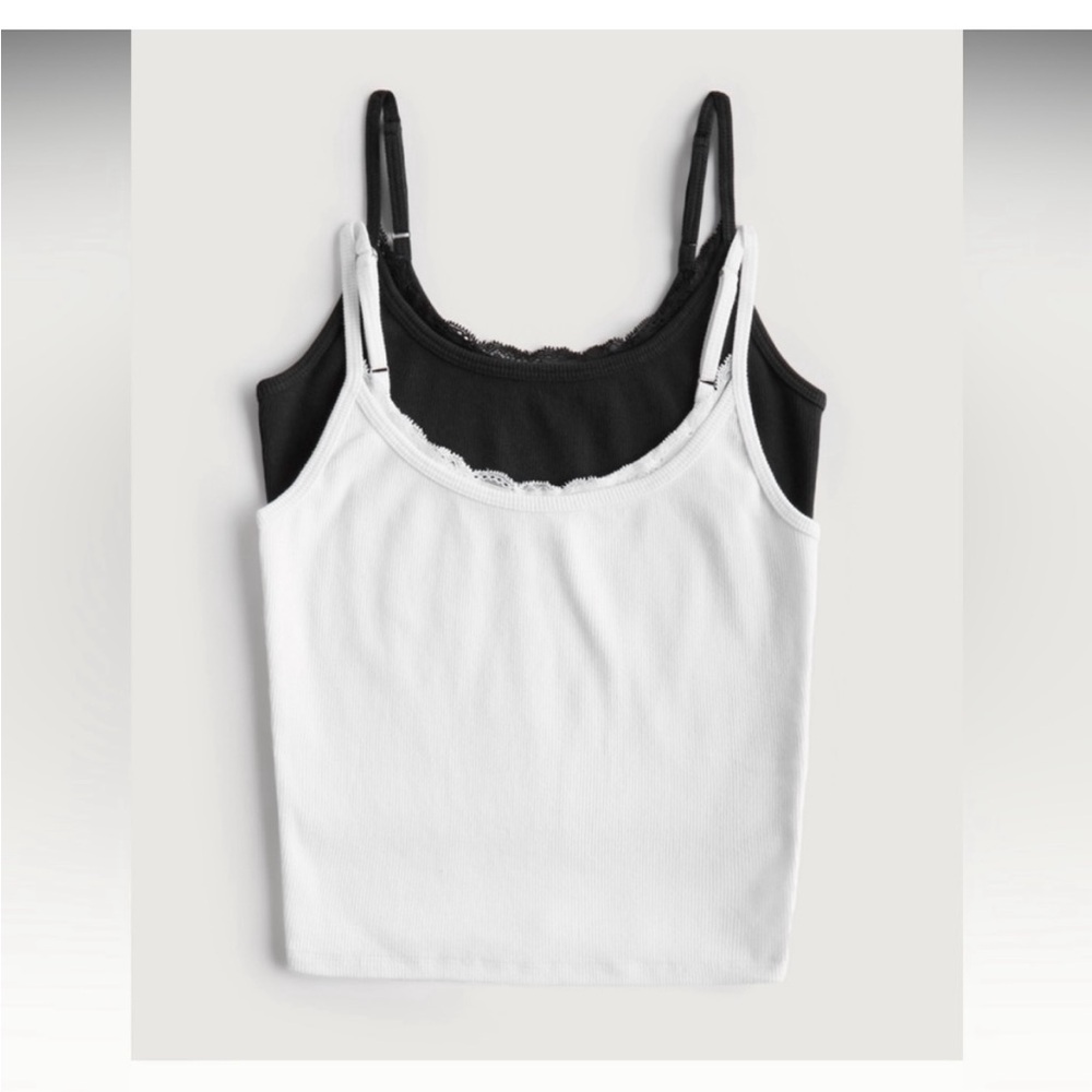 NWT Hollister Ribbed Lace Trim Cami 2-Pack In Size Large Color Black-Whi…